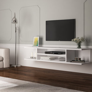 Wall mount tv stand on sale with glass shelves